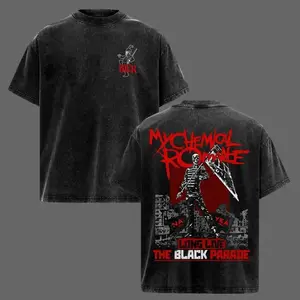 My Chemical Romance The Black Parade Vintage Washed Oversized Graphic Tee Heavyweight Cotton Emo Rock Band Shirt Double Sided Streetwear H4N