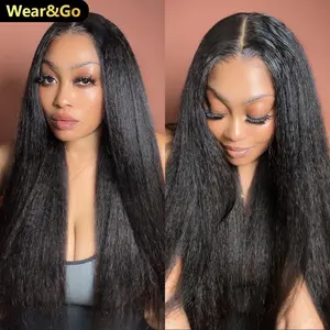 OQHAIR Wear Go Pre-bleached Kinky Straight Hair Glueless Wig Pre-cut 7x5 HD Lace Front Wig Pre-plucked Natural Hairline