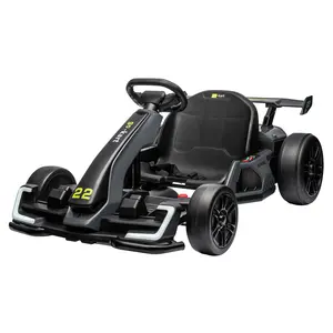【Christmas Gift】Gray 24V Electric Drift Go Kart For Kids Ages 6 To 12 With 2 Powerful Motors Adjustable Seat Led Lights Music And Safety Belt Gray