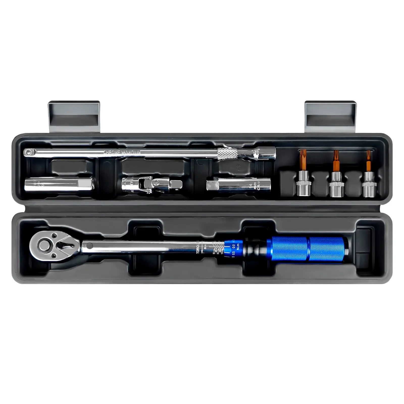 8-Piece Metal Click Torque Wrench Set with Click Action, 3/8" Drive Ratchet, ±3% Acc., 5-60Nm Range, 5 Sockets, 1 Universal Joint Socket, Extension Bar, Tool Upgrade for Bike Fix, Car Repair