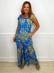 Sunflower Oasis Lightweight Blue Avery Mae Jumpsuit