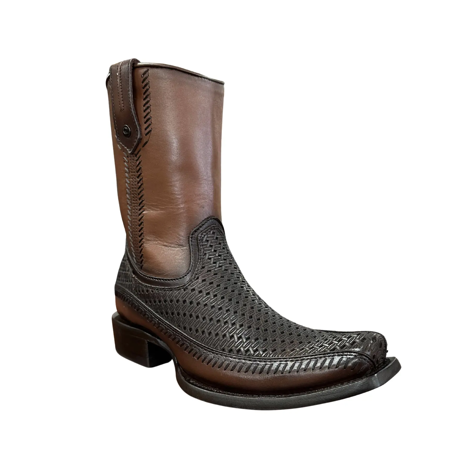 CUADRA Men's Laser & Woven Zipper Narrow Square Toe Western Boot