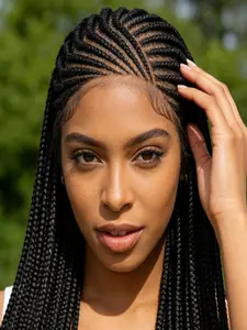 Box Braids Wig 36 Inch Cornrow Braided Wigs, Synthetic Full Lace Braided Wig for Women, Blended Full Lace Braiding Hair Wig