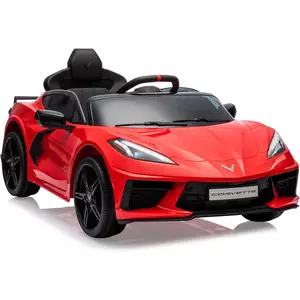 12V Kids Ride on Car Licensed Corvette Battery Powered Car Toddles Electric Sports Car Toy with Remote Control, Visual Dashboard, LED Lights, Music, Gifts for Boys Girls, Red