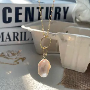 Large Baroque Pearl Double Row Necklace for Women with Square Chain Modern Luxe Statement Piece