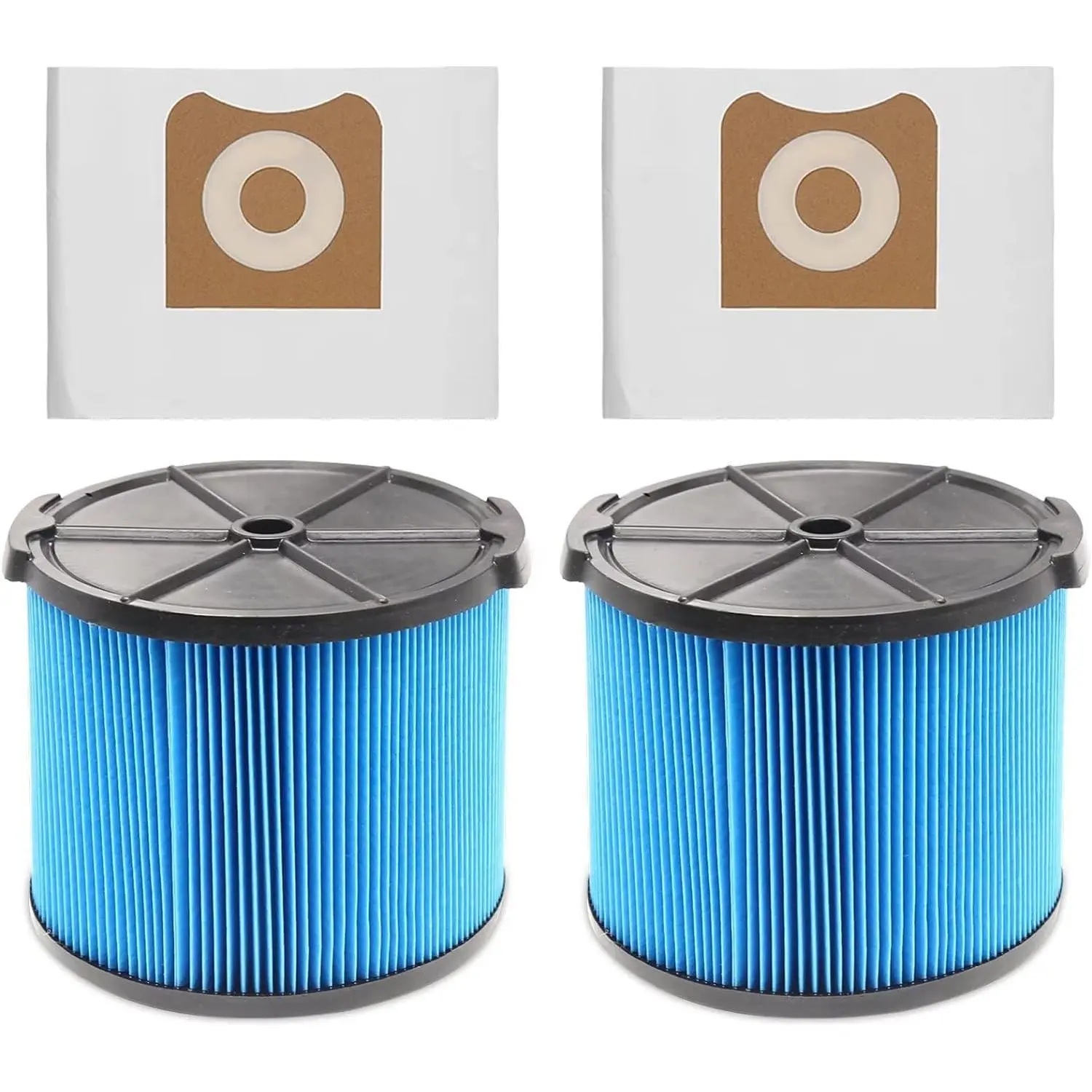 2 Pack VF3500 Replacement Filter for Ridgid Shop Vac 3-4.5 Gallon Wet Dry Vacuums + 2 Pack VF3501 Filter Bags Compatible with Ridgid 3-4.5 Gallon Wet Dry Vacuums (4 Pack)