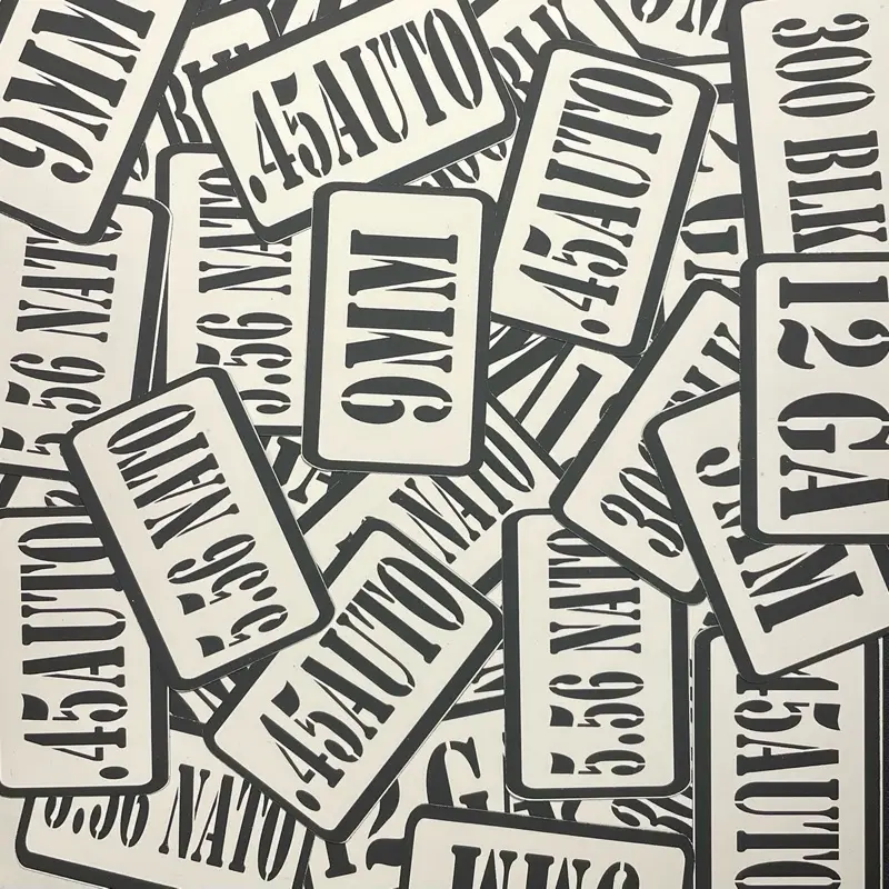 24-Pack Magnetic Ammo Can Labels No more guessing what’s inside your ammo cans. These magnetic labels stick to any metal can and make switching calibers fast and clean. Reusable, bold, and easy to read—grab, go, and stay organized.