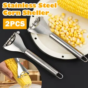 2 Counts Corn Peeler, Stainless Steel Corn Stripper - Quick Kernel Removal, Smooth-Grip Corn Stripper Vegetable Fruit Utensils Kitchen Peeling Utensils