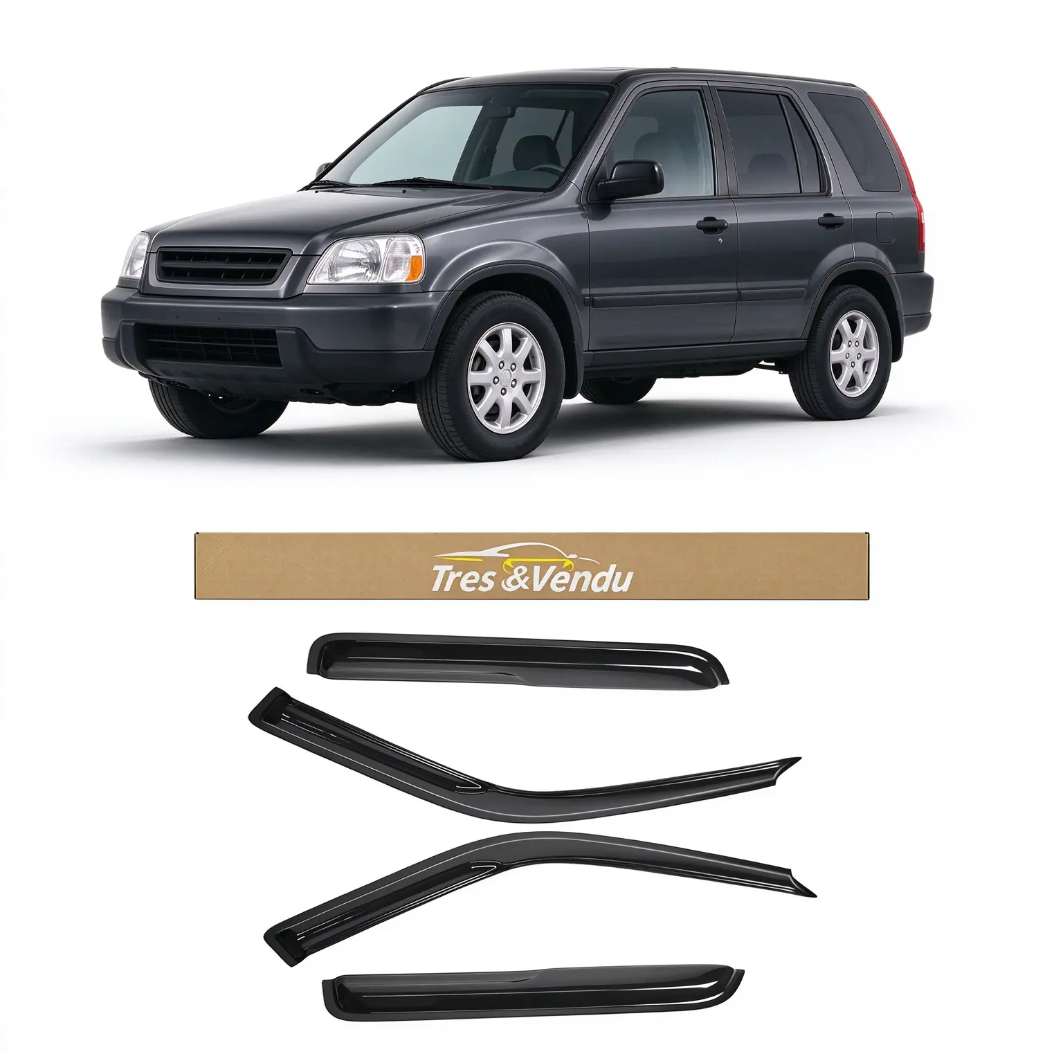 Tresvendu-For Honda CR-V 4 Door SUV 1997-2001，4X Out-Channel Window Visors,with Water Channels，Tape-on,Smoke# Rain guard# Rainproof#Sun Shade#UV Protection# Easy-Install # Vent Shades# Car Windshield# Car Weather Shields# Wind Deflector