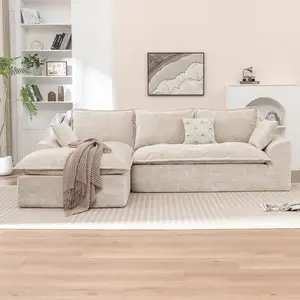 Aobtkel®103 " L Shaped Modular Couch, Cloud Boneless Couch with Deep Seats & High Back , Upholstered Fabric Sofa, No Assembly Required(Beige)#Summervibes