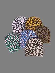 Unisex Leopard Print Knit Beanie Hat, Fashionable Thick Warm Sports Cap, Elastic Retro Travel Cycling Hat, Knitted Hat for Fall Winter