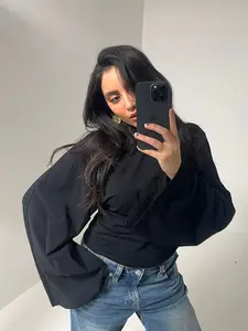 Women's Solid Casual Everyday Fitted Long Sleeve Batwing Sleeve T-Shirt, Spring & Fall Plain Color Top, Soft Comfortable Moderate Fabric, Basic Style