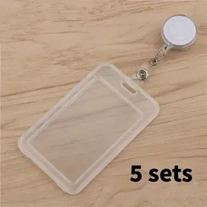 5pcs Durable Transparent PET ID Badge Holder Lanyard Set- Badge Reels Retractable Card Holder, Suitable for Student/Teacher Passes, Key Cards, Driver's Licenses- Transparent Protective Case Retractable Badge Holders