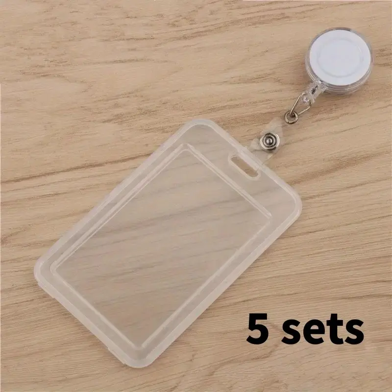 5pcs Durable Transparent PET ID Badge Holder Lanyard Set- Badge Reels Retractable Card Holder, Suitable for Student/Teacher Passes, Key Cards, Driver's Licenses- Transparent Protective Case Retractable Badge Holders