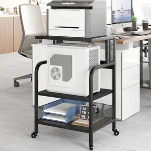 [NEW PRODUCT - FLASH SALE] Garvee Printer Stand with Power Outlet, Large Printer Table with Adjustable Storage Shelf, 3 Tier Office Rolling Printer Stand with Wheels for Home Office, Fax Machines, Scanners, Rustic Black