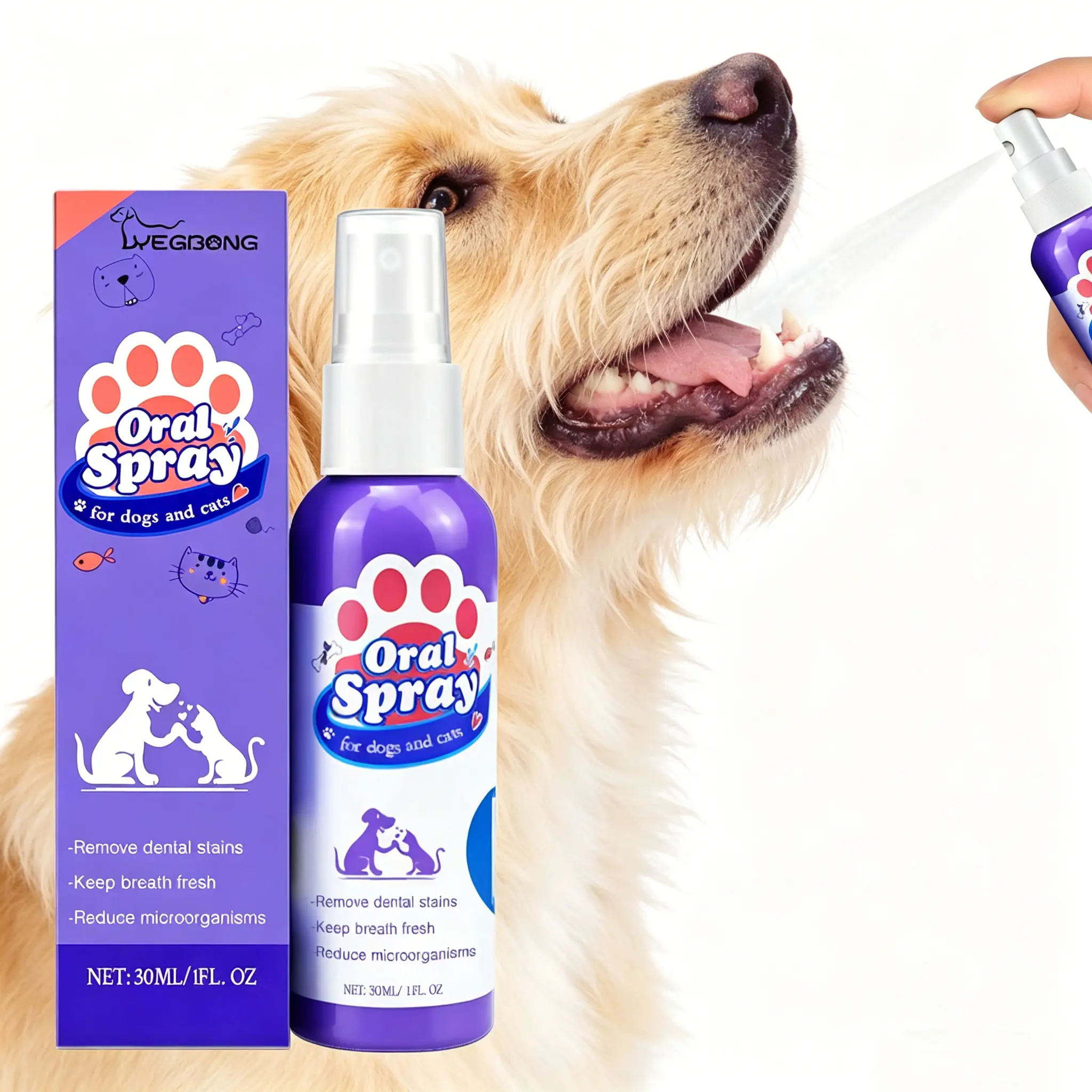 Yegbong Pet Oral Care Liquid Spray for Dogs & Cats, Peppermint-Menthol Odor Eliminator for Bad Breath, Plaque & Tartar Removal, No Brushing Required, 30ml - TikTok Shop Back to School Accident, Gum Disease Help