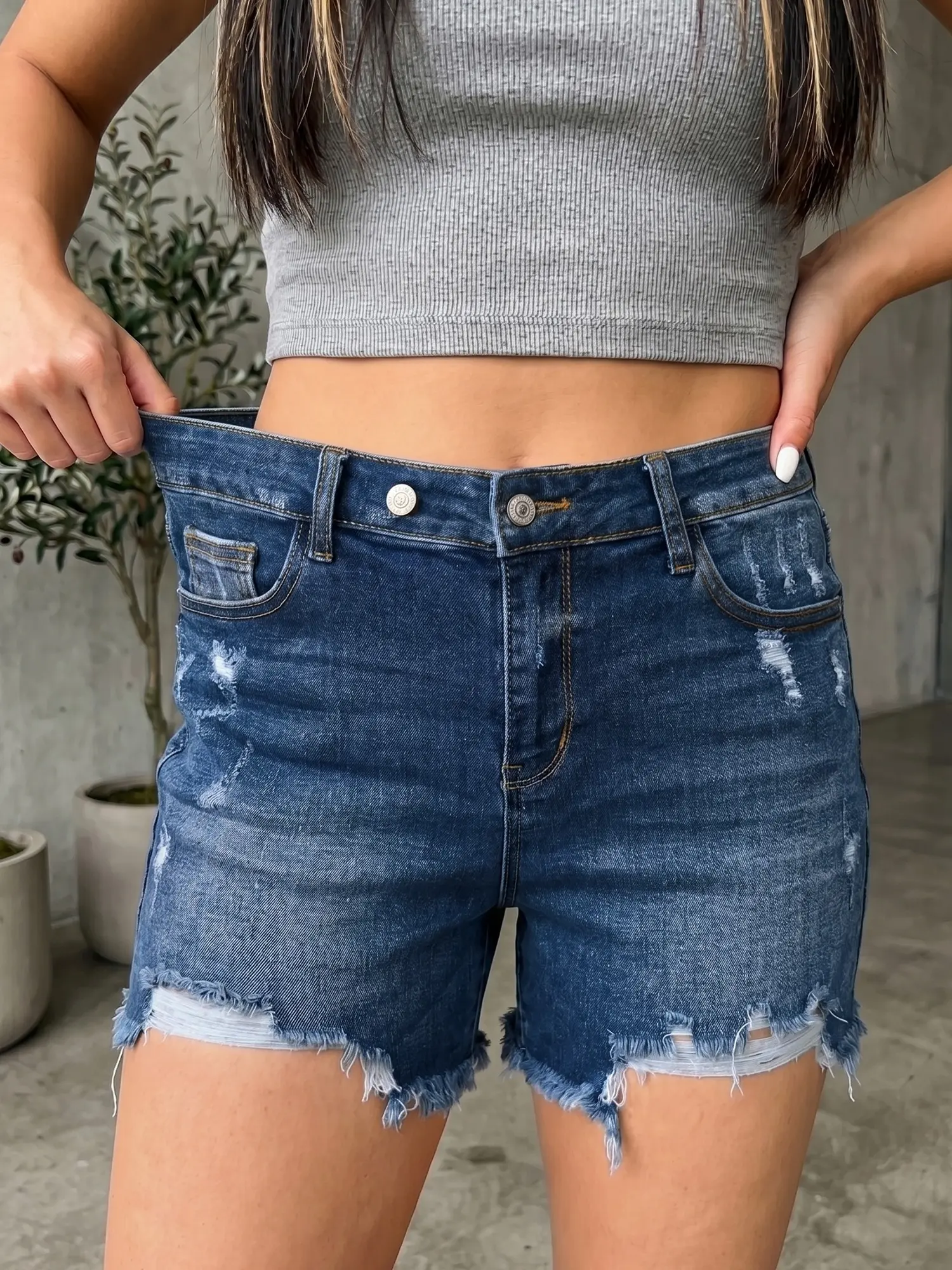 Womens Sail Blue High Waisted Denim Shorts Casual Distressed Whiskery Asymmetric Raw Hem Shift Short Jeans for Daily