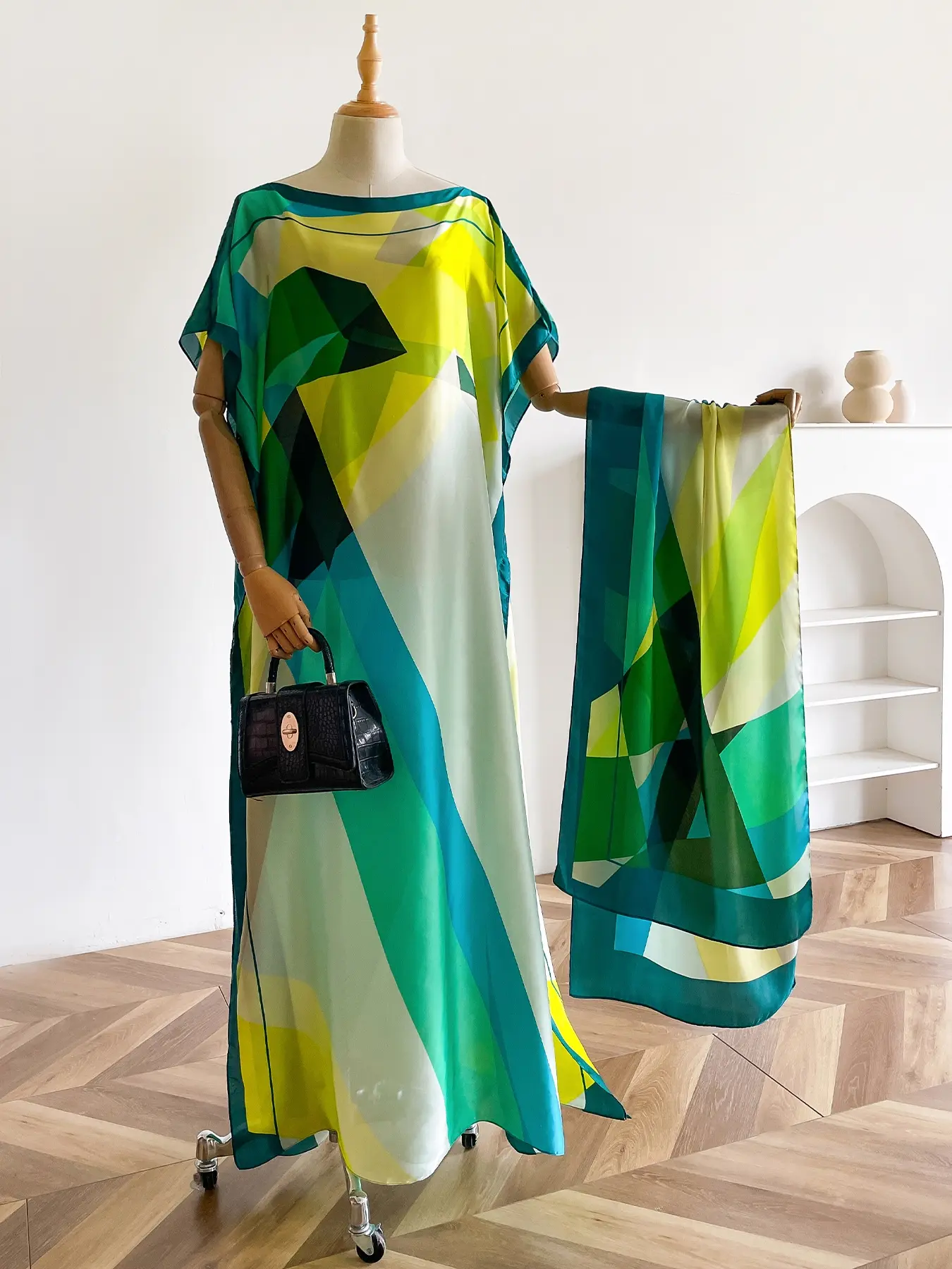 Women's Geometric Pattern Robe Set with Shawl Scarf, Beach Cover-Up, Sun Protection, Windproof, Casual Daily Wear, Swimsuit Cover Ups, Swimwear Cover Up, Beachwear Cover Up, Beach Coverup, Swimsuit Coverups