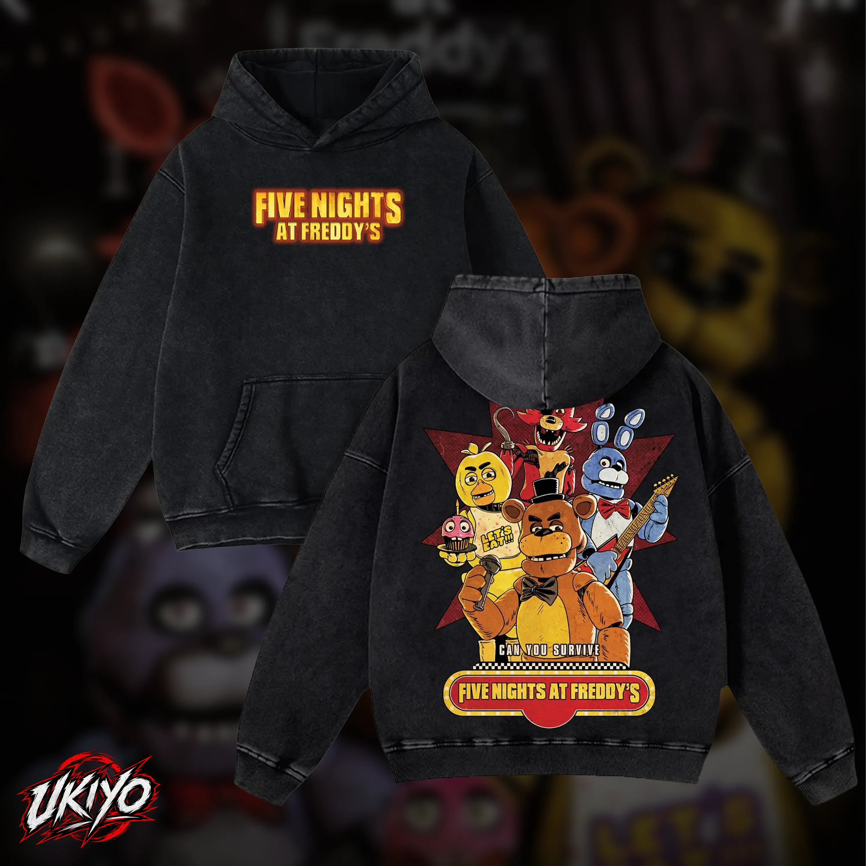 Five Nights at Freddy's Washed Graphic Hoodie, Horror Game Hoodie, Vintage Cotton Sweatshirt for Game Fans, Casual Streetwear Menswear, Gamer Gift