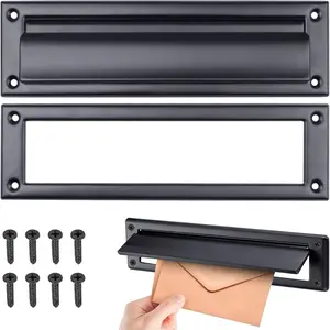 13-Inch Stainless Steel Mail Slot for Front Door – Includes Cover & Mounting Screws, Black (13" x 3.7"), 1 Pack