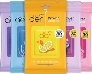Godrej Aer Power Pocket, Hanging Air Freshener, Assorted Pack of 5, Scented Pack Colorful, [Lemon, Rose, Fresh, Berry, Lavender]