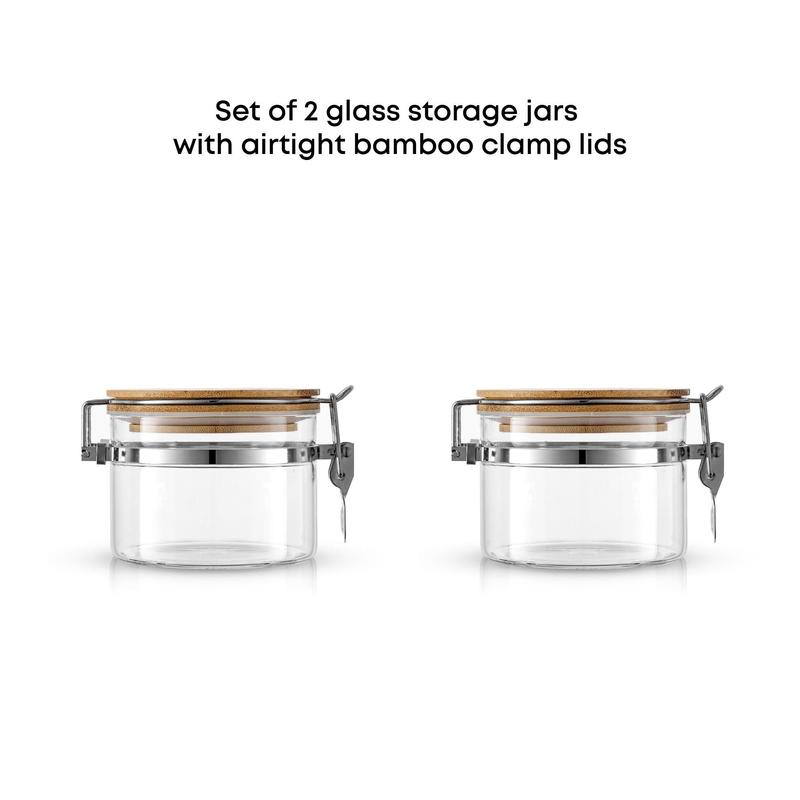 Storage Jars with Airtight Bamboo Clamp Lids, Set of 2