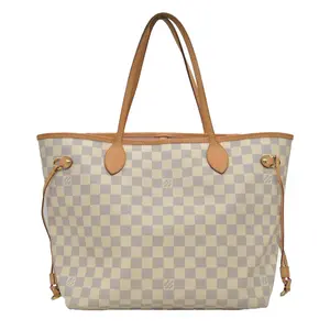 Pre-owned Louis Vuitton canvas Shoulder Bags $2170 Damier Azur Neverfull MM Rose Ballerine FL4158