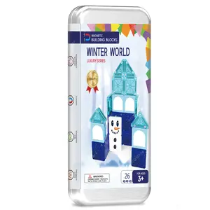 Winter Snowman Magnetic Building Set, Magnetic Building Blocks, Travel Kit with Multiple Construction Options, Boy Girl Birthday Gift, Christmas New Year Present