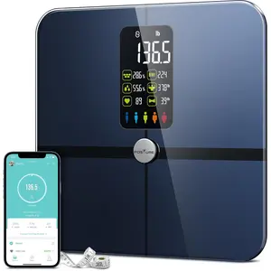 Extra Large Display Digital Bathroom Wireless Body Fat Weight Scale Composition Analyzer with Heart Rate Body Shape Index Free APP 400Lb Black
