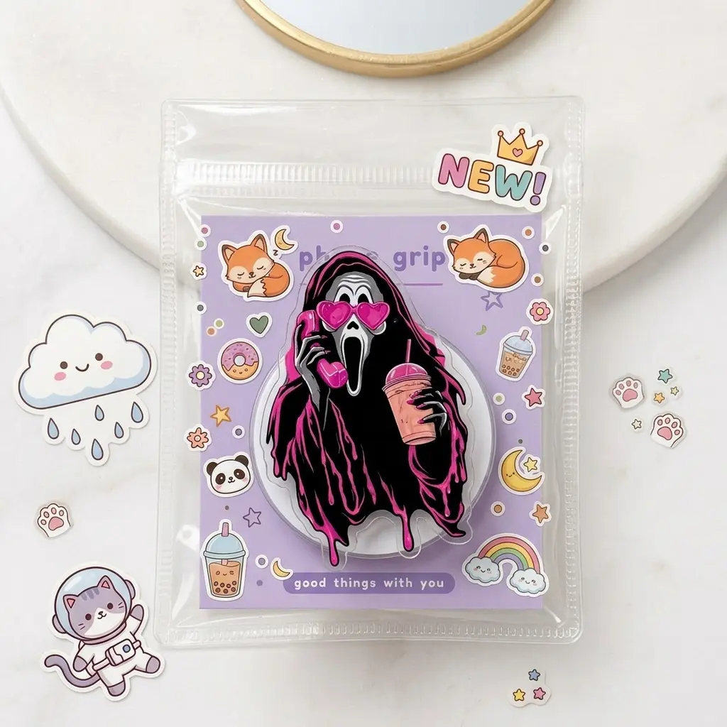 Scream Ghost Face Phone Grip – Horror Movie Inspired, Kawaii Phone Holder, Trendy Halloween Accessory for Teens & Horror Fans