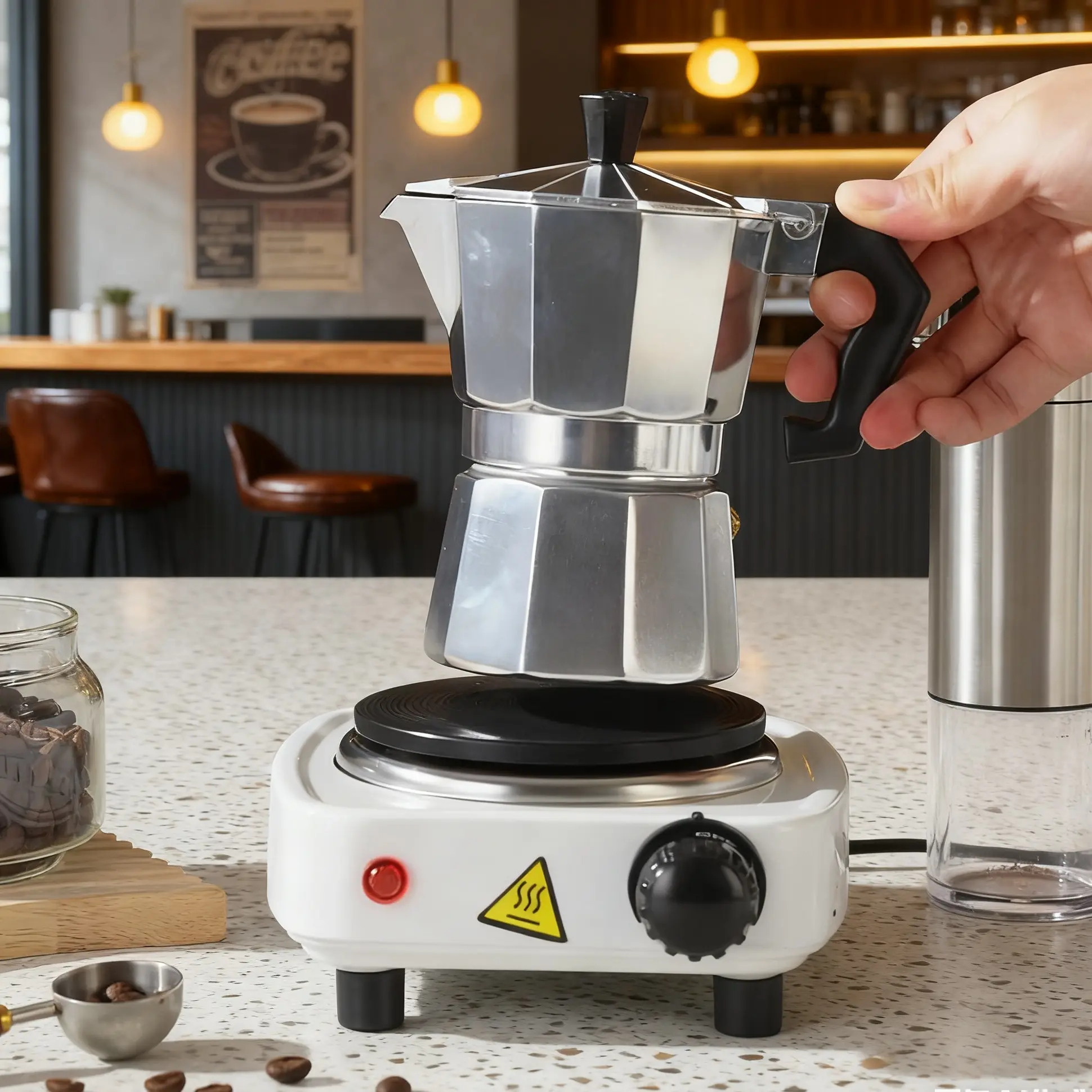 Classic Traditional Octagonal Moka Coffee Pot, Aluminum Espresso Maker with Handle, Coffee Brewer, Coffee Making Tool, Reusable Filter, Manual Operation, Ideal for Home Office Camping