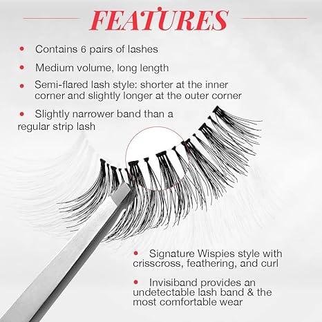 Ardell False Eyelashes Wispies Black, 1 pack (6 pairs per pack) Makeup Cosmetic