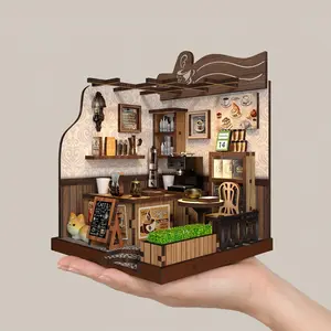 Soothee DIY Miniature House Kit, DIY Book Nook with LED Light | 3D Puzzles for Adults and Teens, Tiny House Building Kits for Bookshelf Decor, Relaxing Gift for Craft Lovers | Country Cafe