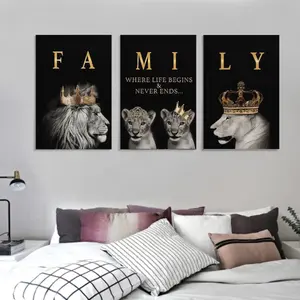 Ornaments 3-Piece Abstract Lion Family Canvas Prints with Inspirational Quote Wall Art for Living Room Home Decoration Gift Easy to Hang Various Sizes 8x12 12x16 16x24 24x36 UV Resistant Premium Canvas Artistic Gift Choice - Hanging