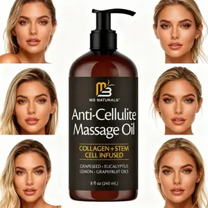 M3 Naturals Firming Body Massage Oil 8 Fl Oz with Collagen & Stem Cell – Helps Smooth The Appearance of Cellulite & Improve Skin Texture – Refreshing Aromatherapy Body Oil for Legs & Full Body - Lemony Eucalyptus Scent