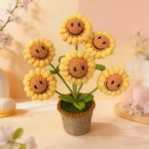 Handmade Crochet Sunflower Plant Stand, Creative Fun Decorative Piece, New Arrival Yarn Craft, Perfect Gift Idea