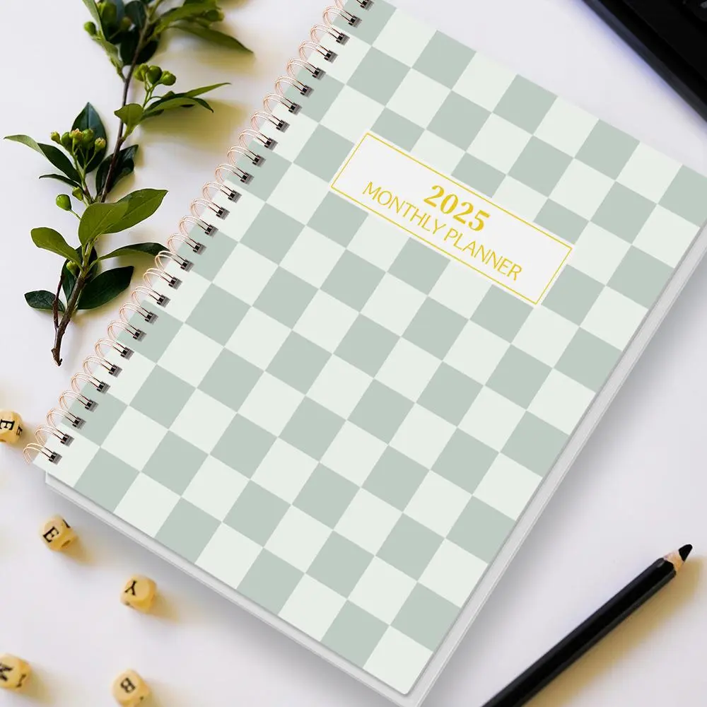 2025 Monthly Planner, Spiral Bound Planner, 1 Count Checkerboard Pattern Cover Planner Notebook, Study and Work Essential Planner Book for College Students, Workers, Self-disciplined People