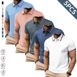 Five-piece solid-color polo shirt set, casual short sleeves, suitable for sports, golf, and outdoor activities; comfortable, breathable, cool short sleeves, men’s short-sleeve polo, polo set,summervibes