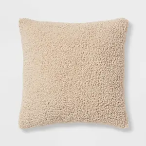 Euro Traditional Cozy Faux Shearling Fur Decorative Throw Pillow Natural -