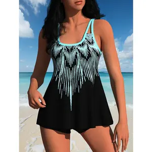 Black & Mint Flowy Tankini|Flattering Tankini for Curvy Girls| Modest Double Strap Swimsuit| Tummy Control Bathing Suit Flowy A-Line  for Women outfit swim print comfortable swimsuit beachwear pool set beach