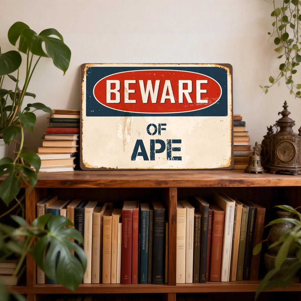 Beware of Ape Sign,8x12 Inch Aluminum Vintage Warning Sign,Weatherproof Outdoor Novelty Security Sign,Rust-Free Metal Funny Yard Sign for Home Garden Decor