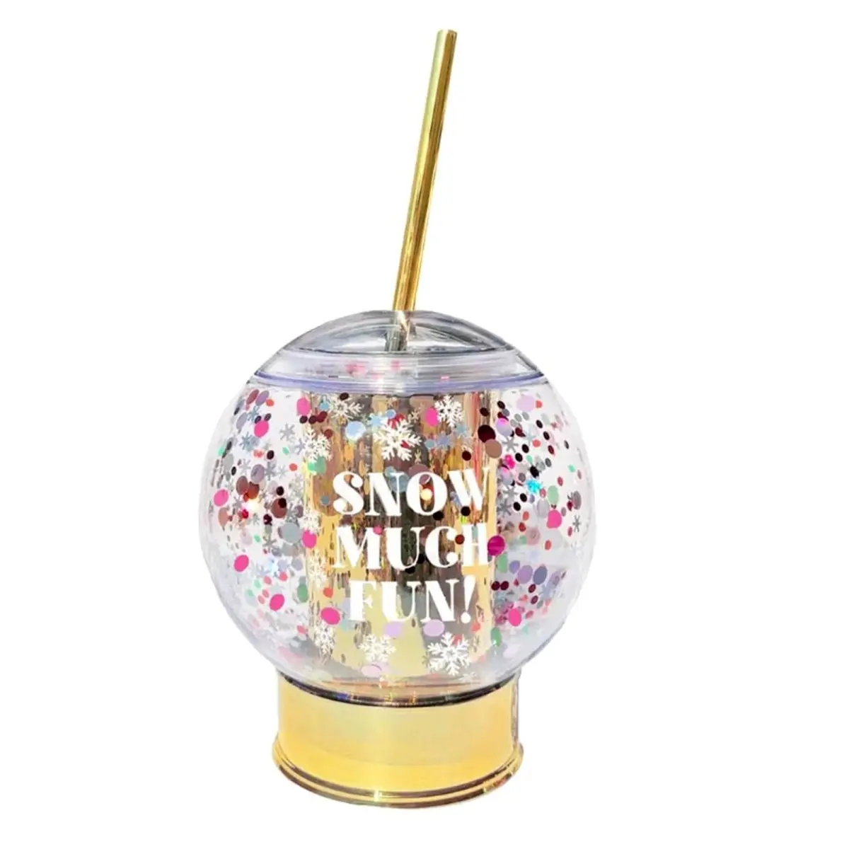 12oz BPA-Free Reusable Plastic Snowglobe Confetti Cup with Straw and Lid, Hand-Washable Novelty Kitchenware Drinkware for Party Favors, Holiday Season