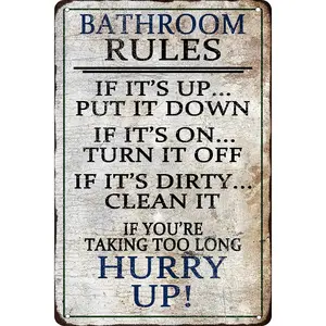 Bathroom Rules Metal Tin Sign Vintage Bathroom Decor Signs Washroom Toilet Restroom Wall Poster Plaque