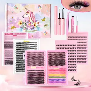 False Eyelashes Tool Set, 1 Box Natural Look Eyelash Extensions, Self Grafting Curl Eyelashes, Eye Makeup Enhancement False Eyelashes for Women & Girls, DIY Eyelash Extensions