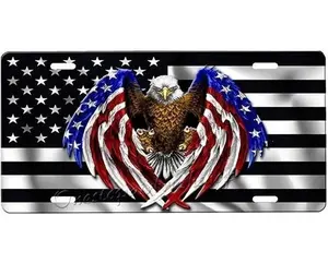 BALD AMERICAN FLAG EAGLE License Plate, Car Accessories, Perfect Gift - Lightweight Aluminum, Pre-Drilled holes, Easy Installation