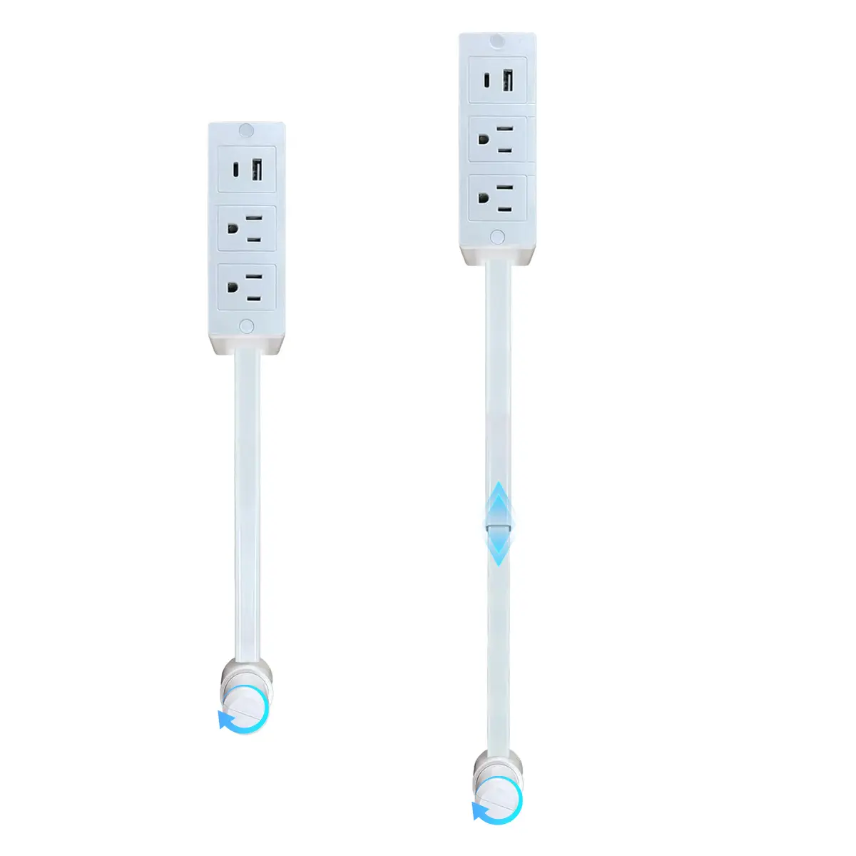 Electrical Outlet Rotating Telescopic Extender Stick,180° Swivel, Can Telescopic17-27in for Hard-to-Reach Outlets Behind Couches & Desks, 2 AC Outlets, USB-A/USB-C Fast Charging Port (Circle 1PCS)