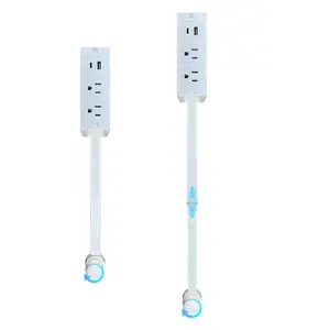 Electrical Outlet Rotating Telescopic Extender Stick,180° Swivel, Can Telescopic17-27in for Hard-to-Reach Outlets Behind Couches & Desks, 2 AC Outlets, USB-A/USB-C Fast Charging Port (Circle 1PCS)