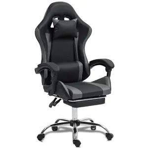 Massage Gaming Chair Ergonomic Adjustable Headrest Footrest 90-135° Recline 360° Swivel Black White