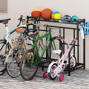Bike Rack Storage Stand Organizer Floor Holds 3 Bicycle Parking Freestanding Adjustable Garage Indoor Outdoor Bike and Sports Storage Station, Black
