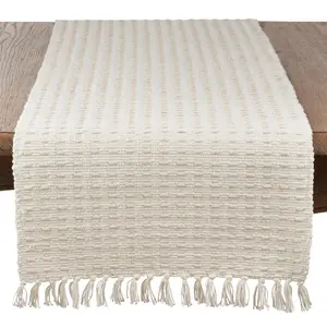Saro Lifestyle  16 x 90 in. Dashed Woven Oblong Table Runner, Natural